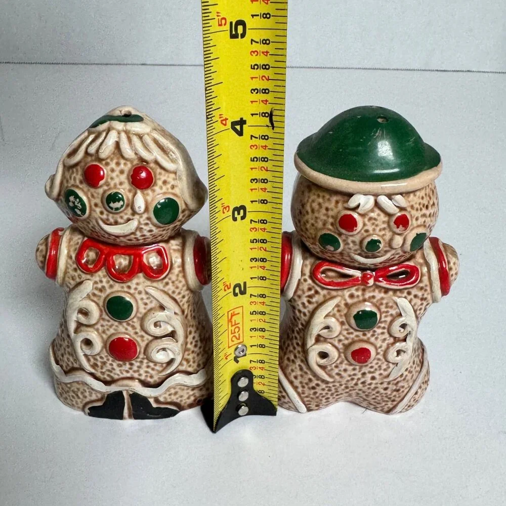 Vintage Gingerbread Man Woman Salt Pepper Shakers & Napkin‎ Holder Japan Ceramic